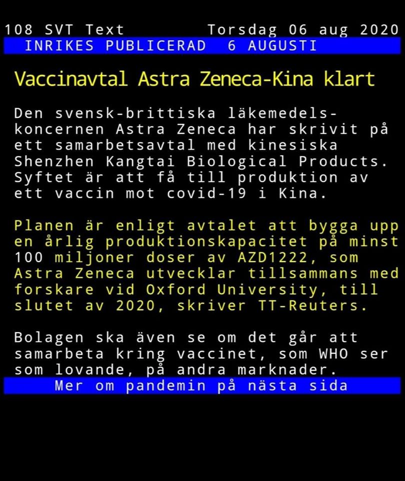 Kina Avtalar Om Vaccin Med Astra Zeneca