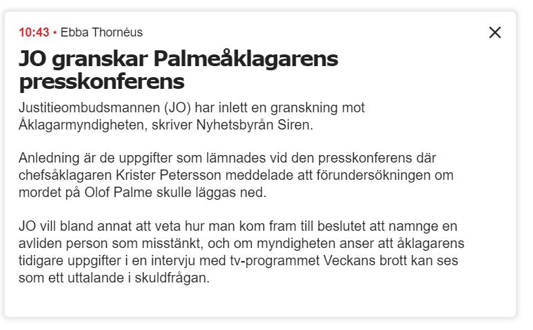 JO Granskar Palmeåklagarens Presskonferens