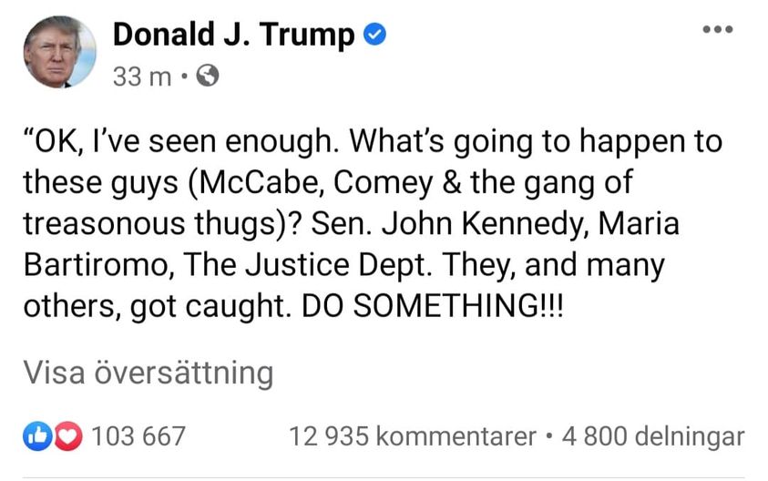 Trump Äskar Agerande