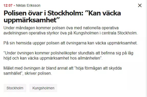 Möjligt Uppmärksammad Polisövning I Stockholm