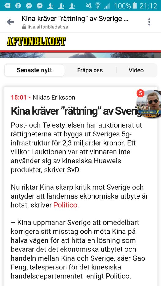 Kinesiskt Rättningskrav På Sverige