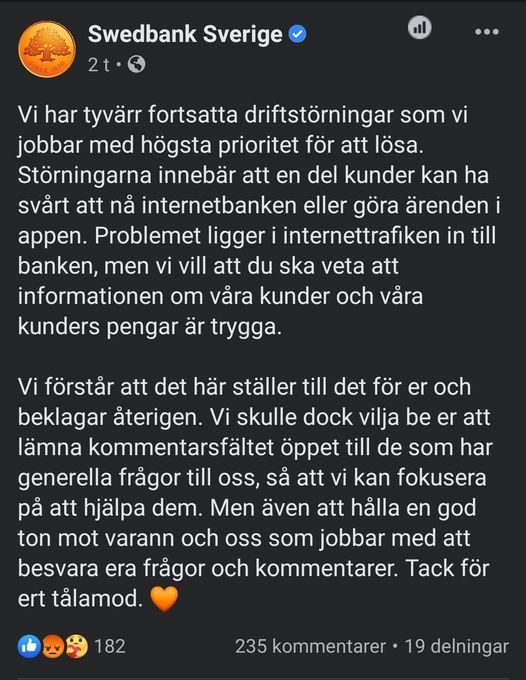 Fortsatta Bankstörningar