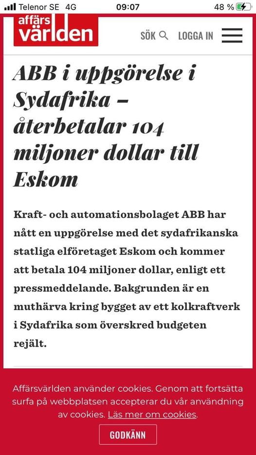 Sydafrikansk Uppgörelse För ABB