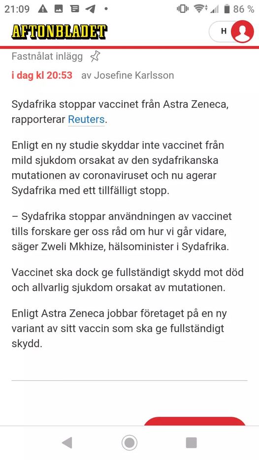Sydafrika Stoppar AstraZeneca Vaccin