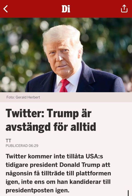 Trump Twitteravstängd För Evigt