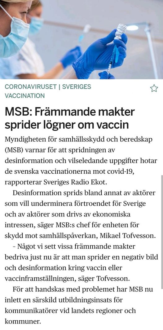 Vaccinlögner Från Främmande Makter Säger MSB