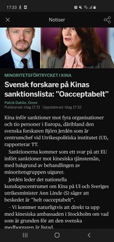 Svensk Forskare Kinasanktionerad
