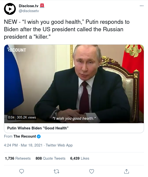 Putin Önskar Biden God Hälsa