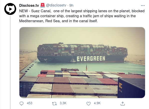 Evergreenfartyg Blockerar Suezkanalen