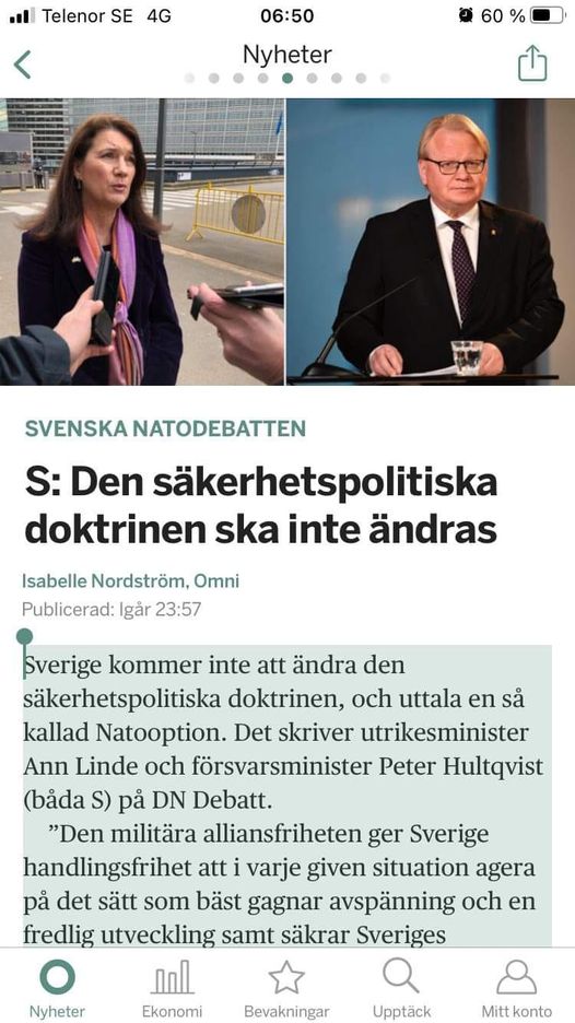 Ingen Svensk NATO-Option