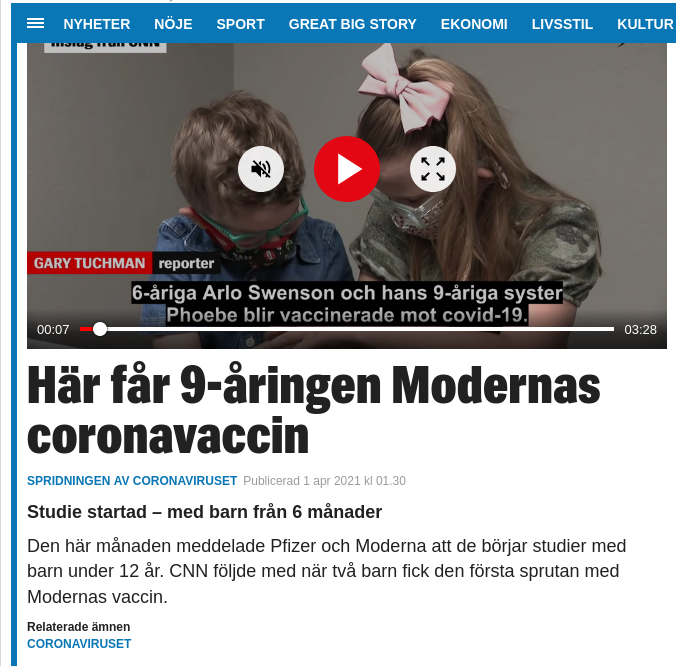 Barnvaccineringstestande Moderna