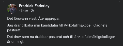 Kandidaturtillbakadragande Federley