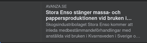 Stora Enso Stänger Produktion
