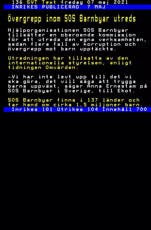 Övergreppsutredning Inom SOS Barnbyar