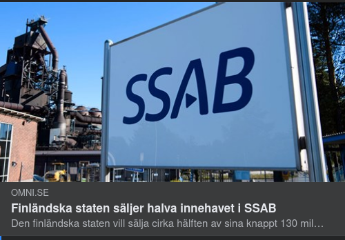 Finland Säljer Hälften Av SSAB-Innehav