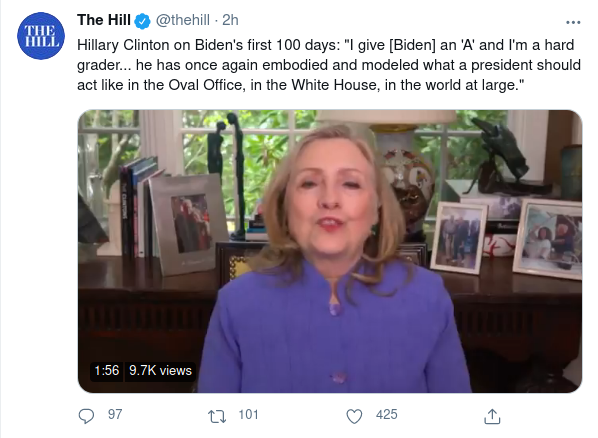 Hillary Berömmer Bidens Första 100 Dagar