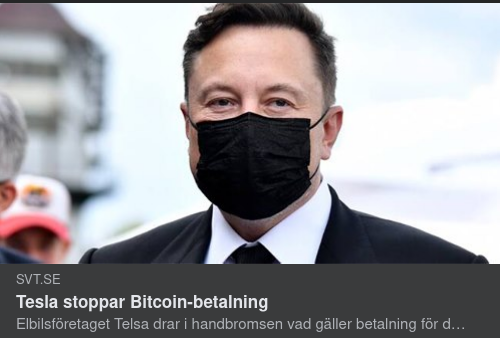 Musk Miljöstoppar Bitcoinbetalning