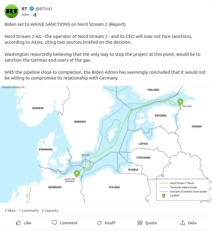 Biden Avstår Sanktioner Mot Nord Stream 2