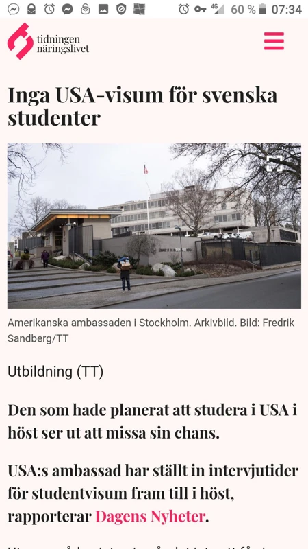 Inga USA-Visum För Svenska Studenter