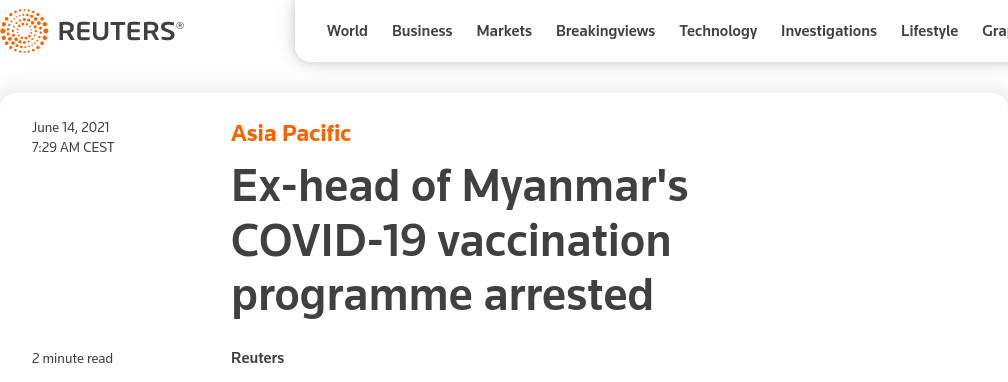 F.D. Pandemichef Häktad I Myanmar