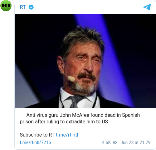 John MacAfee Död