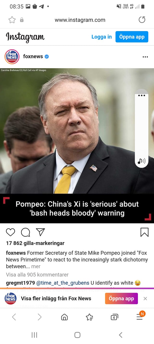 Pompeo Om Seriös Kinesisk Varning