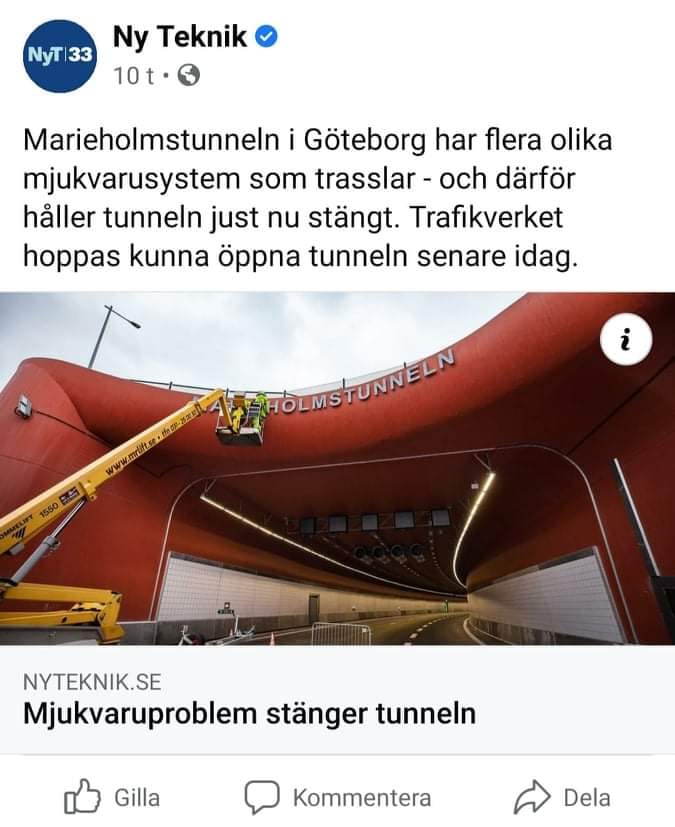 Mjukvarusystemfelstängd Göteborgstunnel