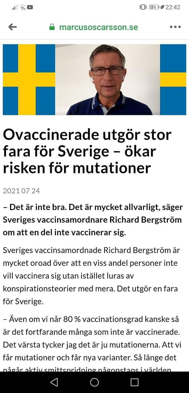 Ovaccinerade Farliga För Sverige