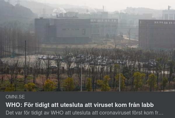 WHO Utesluter Inte Labbursprung