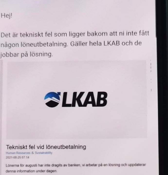 Tekniska Löneutbetalningsproblem Hos LKAB