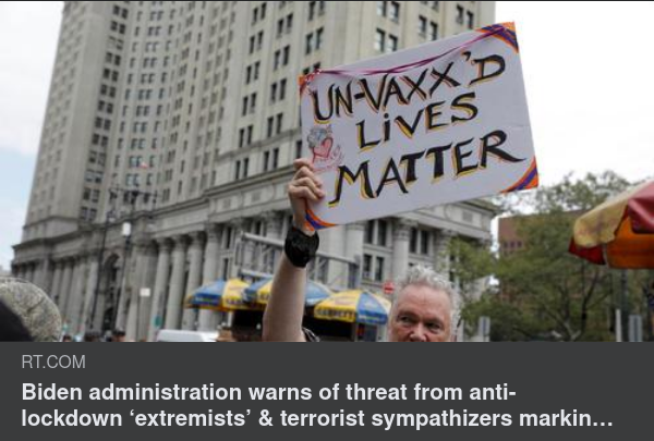 Biden administration warns of threat from anti-lockdown ‘extremists’ & terrorist sympathizers marking 9/11 anniversary