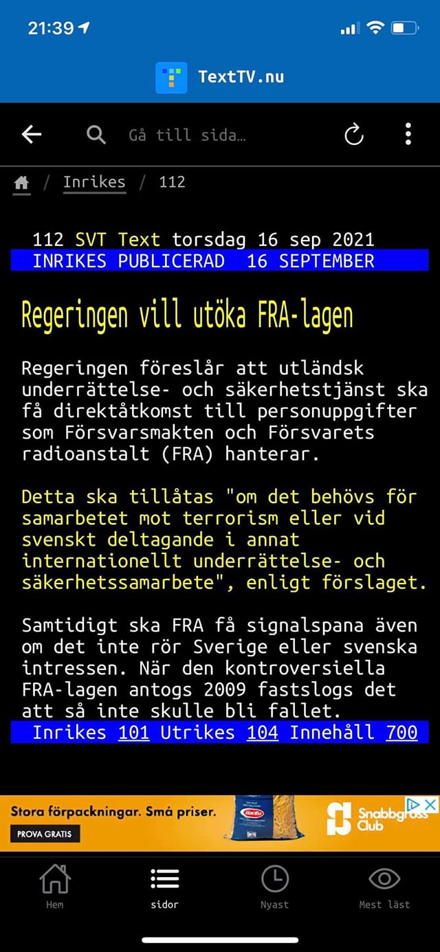 Reaktionsskapande FRA-Lagutökningsförslag