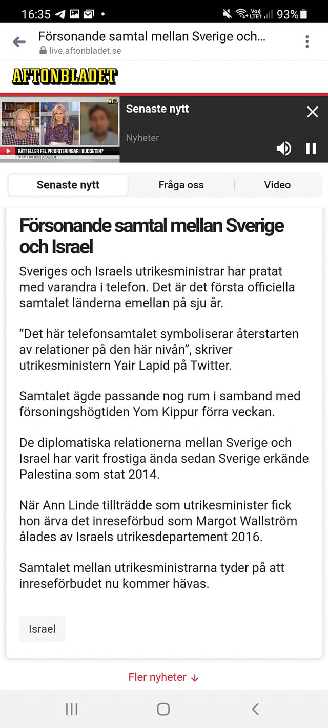 Försoningssamtalande Sverige & Israel
