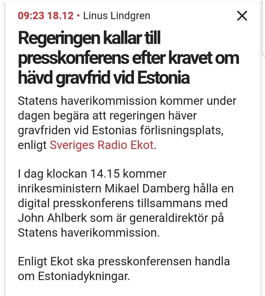 Presskonferens Om Hävd Estonia-Gravfrid