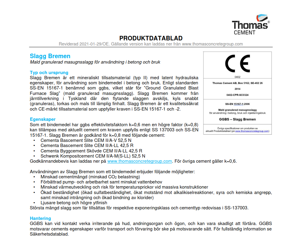 Från Järnslagg Cementtillsats