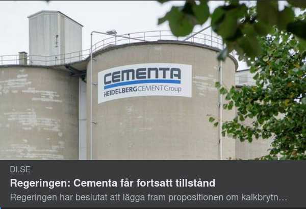 Regeringen Ger Cementa Tillstånd