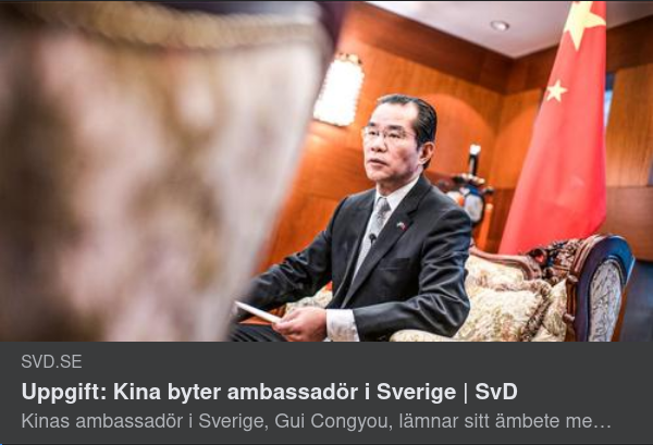 Kinas Ambassadör I Sverige Lämnar & Ersätts