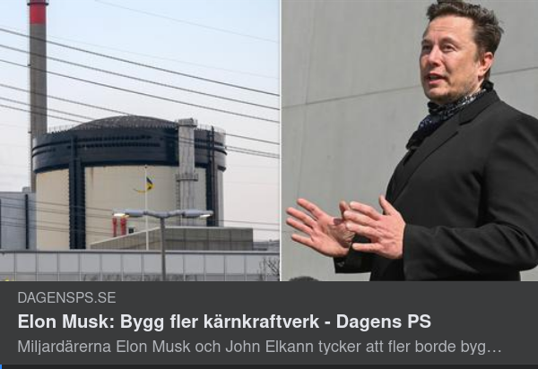 Musk Uppmanar Till Kärnkraftsbygge