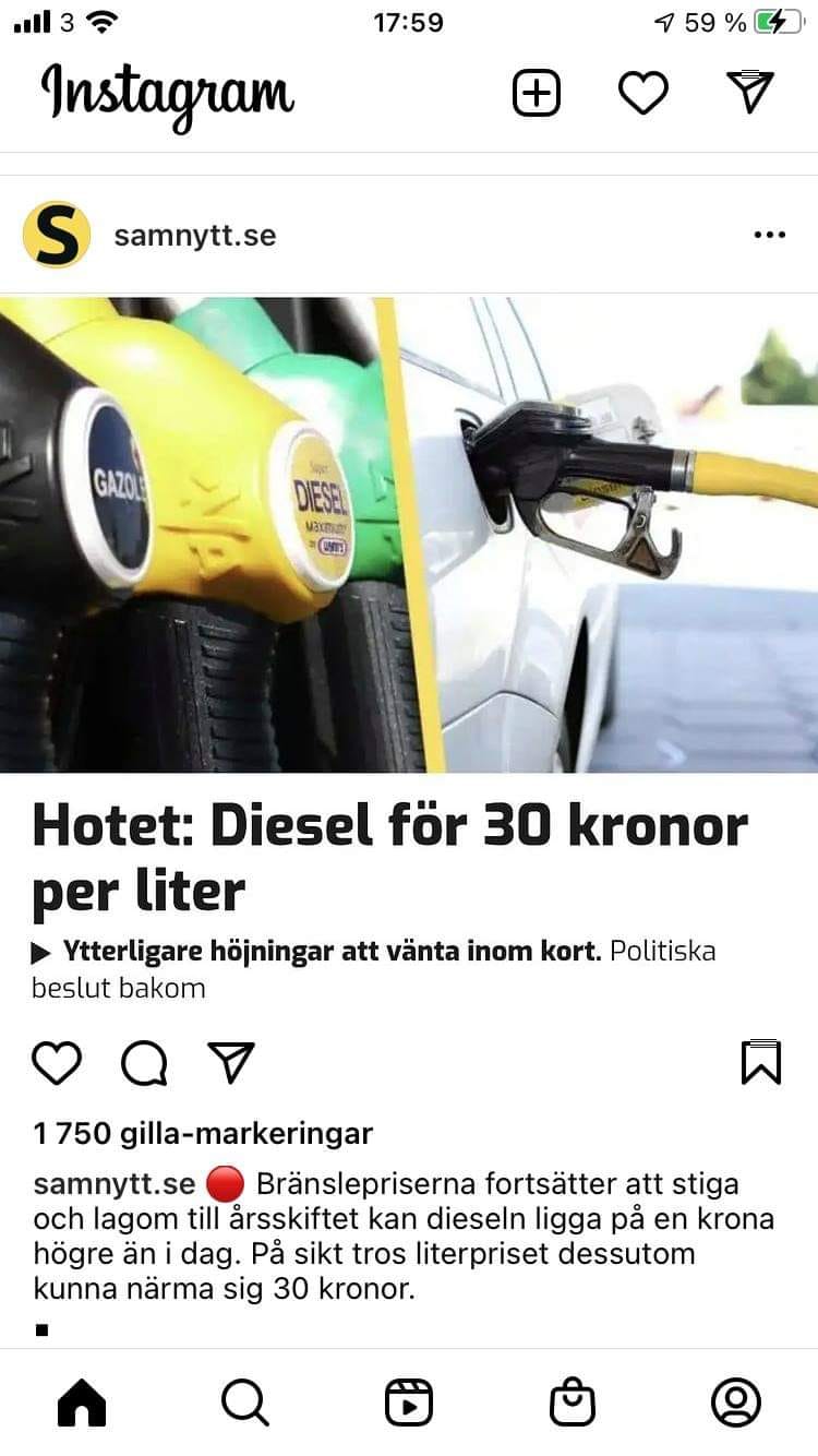 Dieseln Mot Tusen Kronor Litern..
