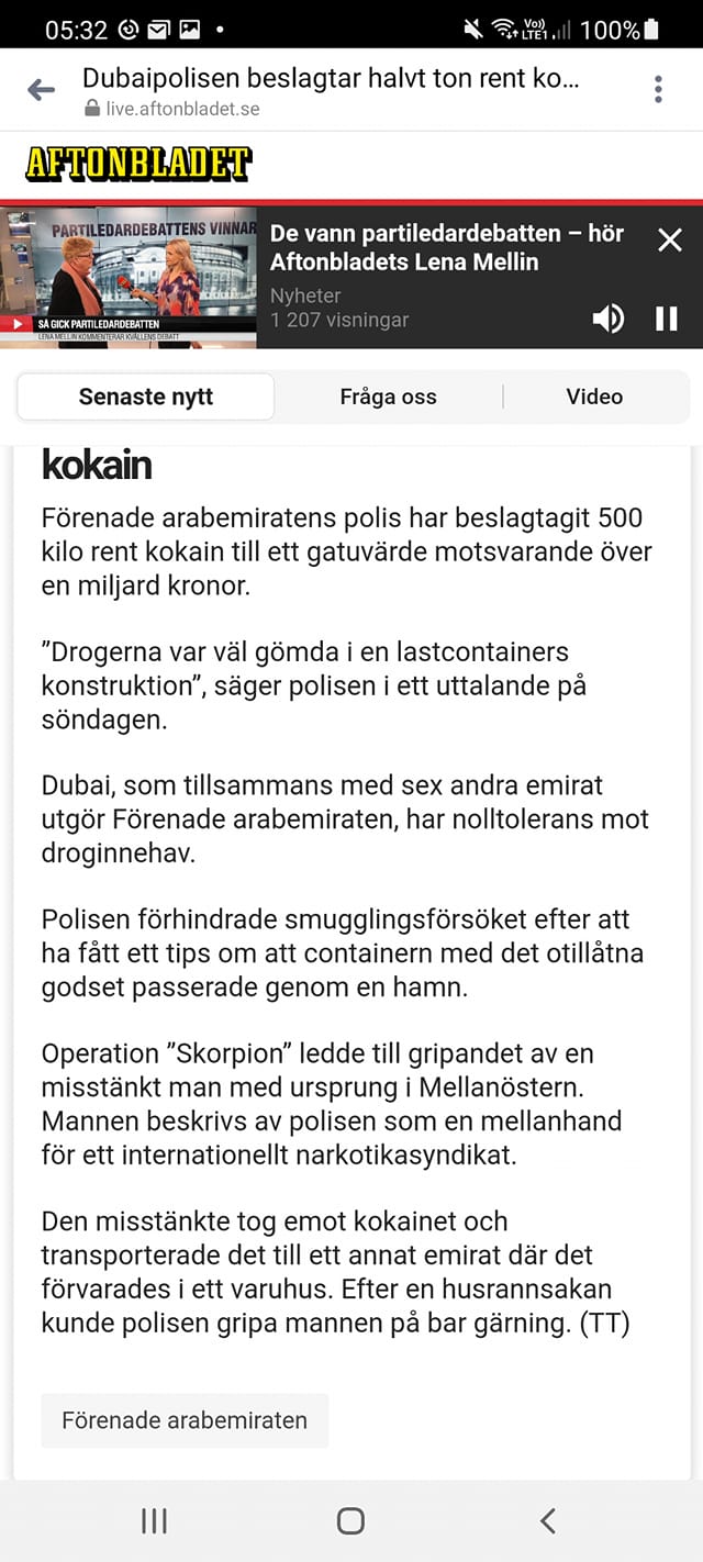 Ett Halvt Ton Kokain Beslagtaget Av Dubaipolisen