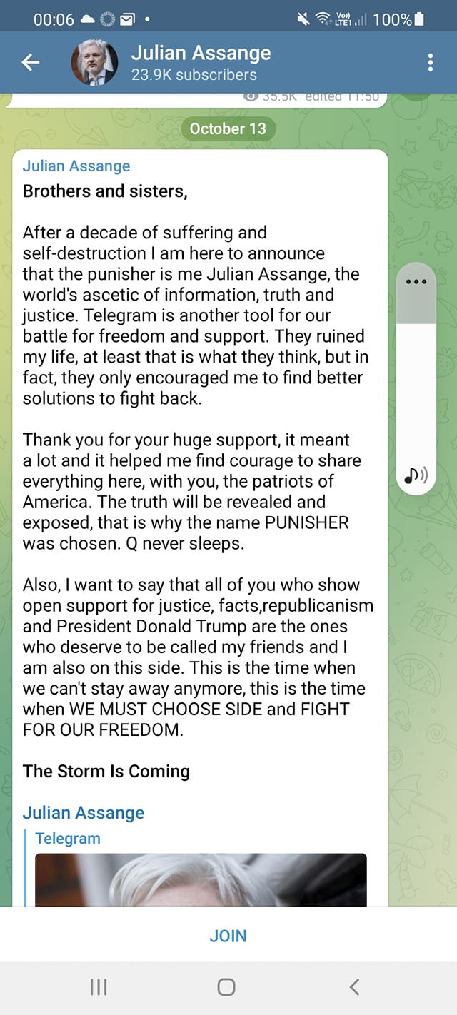 Stormförkunnande "Assange"