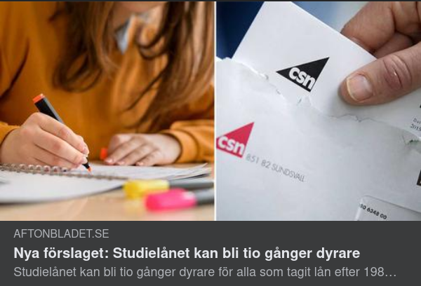 Studielånsfördyrningsförslag