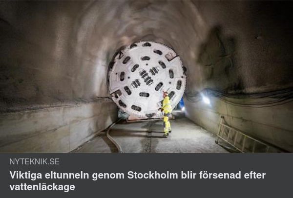 Vattenläckage Försenar Eltunnel