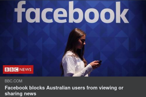 Nyhetsblockerande FB I Australien