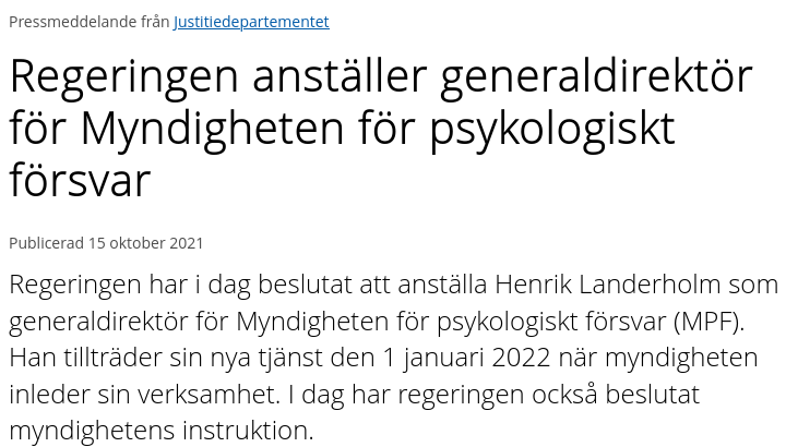Ny GD För Myndigheten För Psykologiskt Försvar