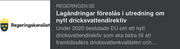 Lagändringsförslag Efter Dricksvattendirektiv Från EU