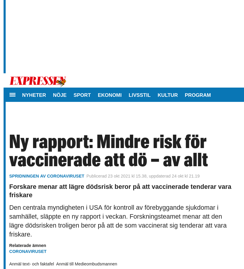 Mindre Risk Att Dö - Av Allt