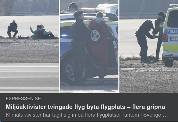 Miljöaktivister tvingade flyg byta flygplats – flera gripna