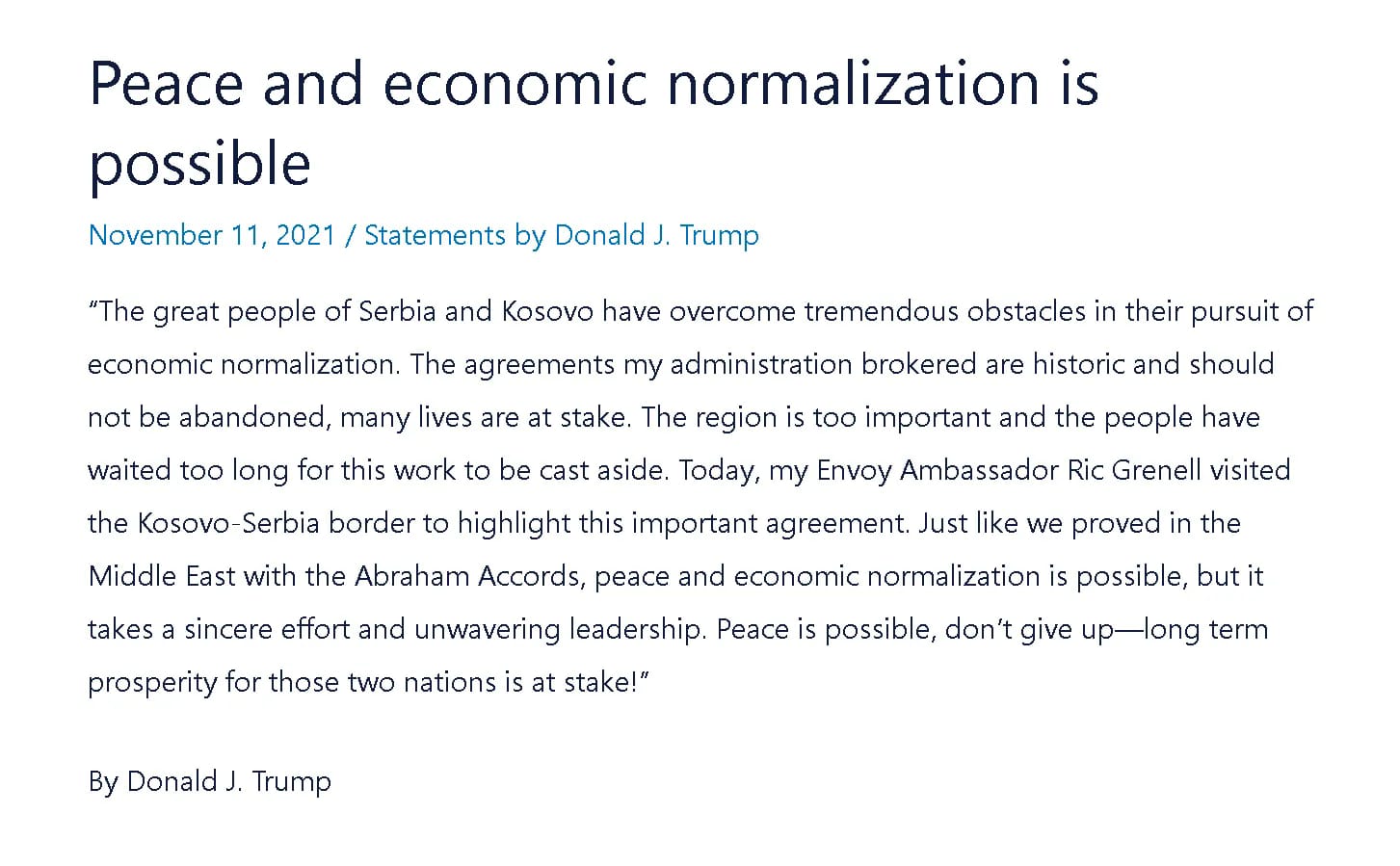 Trump Om Serbien & Kosovo