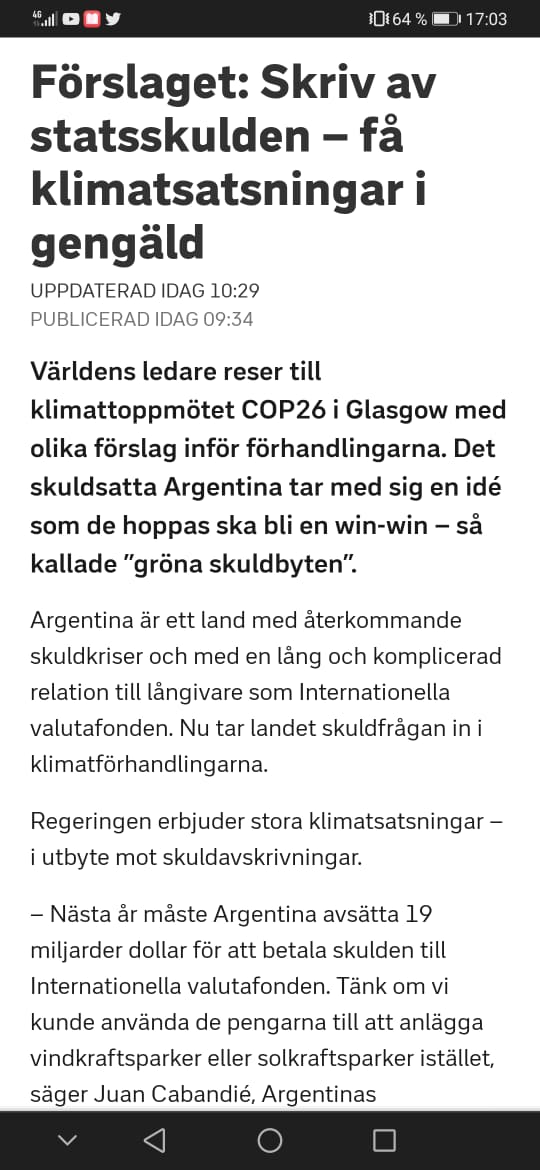 Statsskuldsavskrivning Mot Klimatsatsningar